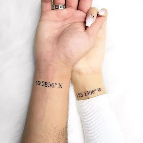 Distance Tattoos, Small Couple Tattoos, Simple Tattoos For Guys, Small Shoulder Tattoos, Bestie Tattoo, Couple Tattoos Unique, Relationship Tattoos, Hip Tattoos Women, Tattoo Signs