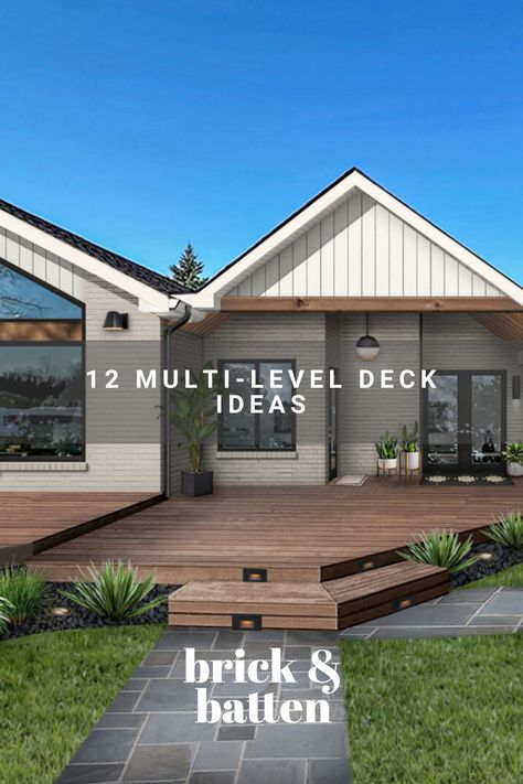 If you enjoy spending time outside, why settle for a single-level deck? Multi-level decks not only add dimension to your exterior, they can also help maximize your outdoor spaces. Check out some of our favorite multi-level deck ideas: https://bit.ly/3O79BF3 Patio Transition Ideas, Log Cabin Remodel, Level Garden, Two Level Deck, Back Deck Ideas, Deck Addition, Modern Gardening, Deck Pergola, Tiered Deck