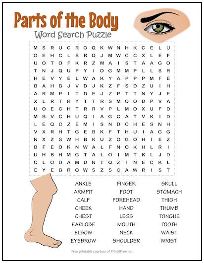 The 24 words in our free printable Parts of the Body Word Search Puzzle will teach your students vocabulary, spelling, and anatomy – all in a fun and entertaining way. Words include Stomach, Earlobe, Forehead, and many more. Puzzle English, Word Puzzles For Kids, Ingles Kids, Learning Websites For Kids, Kids Word Search, Word Search Puzzles Printables, Free Printable Word Searches, Word Search Printables, Word Puzzle