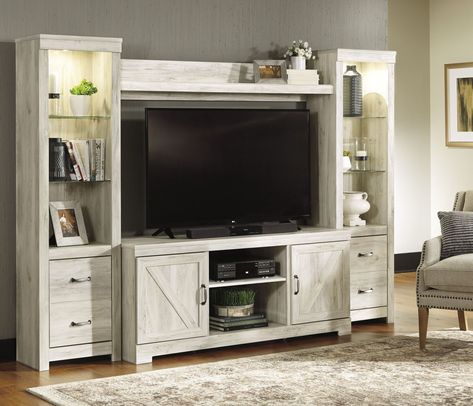 Bellaby White Wash Entertainment Wall Unit Fireplace Entertainment Centers, Decor Entertainment Center, Entertainment Center Diy, Entertainment Center Ideas, Large Tv Stands, Fireplace Entertainment Center, Entertainment Wall Units, Living Room Entertainment Center, Modern Entertainment Center