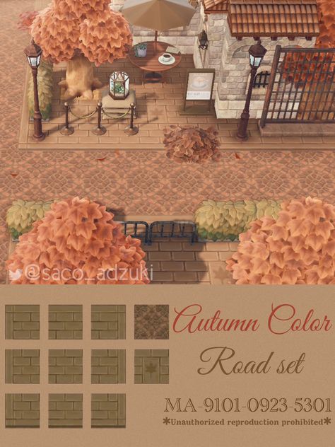 Acnh Path All Seasons, Acnh Fall Road Design Code, Acnh Border Path, Acnh Fall Path Codes, Animal Crossing Brick Path, Red Brick Tiles, Acnh Path, Ac Codes, Acnh Paths