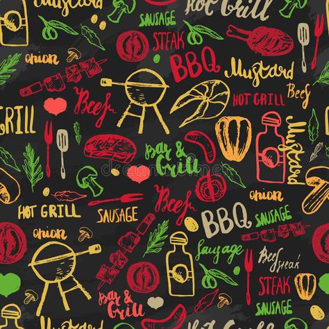 Promotion Illustration, Bbq Design, Bbq Shop, Barbecue Design, Grilled Sausage, Bbq Food, Green Food, Grilled Beef, Stall Designs