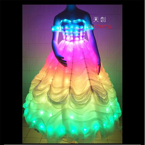 TC-56 Full color LED colorful light women costumes party skirt ballroom dance Snow White wedding dress cloth programming design Snow White Wedding Dress, Dark Dresses, Rainbow Wedding Dress, Light Up Costumes, Light Clothing, Light Up Dresses, Cake Kids, Flower Costume, Dark Dress