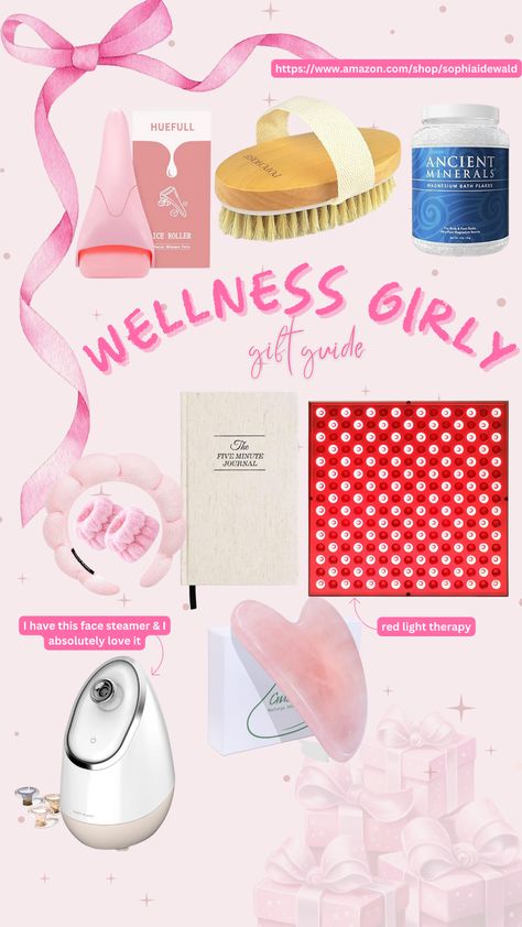 Holiday Gift Guide for Wellness Girly | Wellness Gift Guide | Wellness Finds | Wellness Tips | Wellness Products | Red Light Therapy | Skincare Tips | Gratitude Journal | Dry Brushing | Ice Roller | Face Steamer | Self Care Gift Ideas #founditonamazon #amazonfinds #amazoninfluencerprogram *affiliate link* Self Care Gift Ideas, Wellness Girly, Face Steamer, Ice Roller, Holiday Gift Ideas, Red Light Therapy, Wellness Gifts, Skincare Tips, Wellness Products