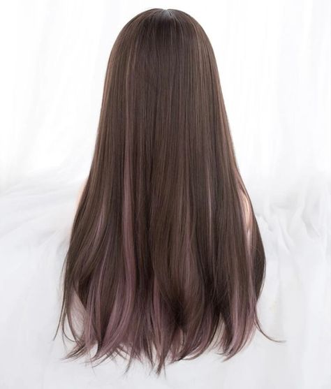 Pastel Brown Hair Color, Short Hair Front Long Hair Back, Pastel Purple Highlights Brown Hair, Peekaboo Highlights Straight Hair, Hair Dyed Underneath Blue, Korean Fall Hair Color, Andweaso Aesthetic, Brown Hair Colored Highlights, Hair Streaks For Black Hair