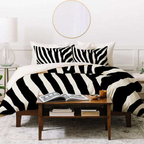 Bless international Natalie Baca Zebra Stripes Duvet Cover Set | Wayfair Zebra Bedroom, Striped Bedroom, Apartment Tips, White Duvet Cover, Luxe Bedroom, Striped Room, Apartment Makeover, Striped Duvet, Striped Duvet Covers