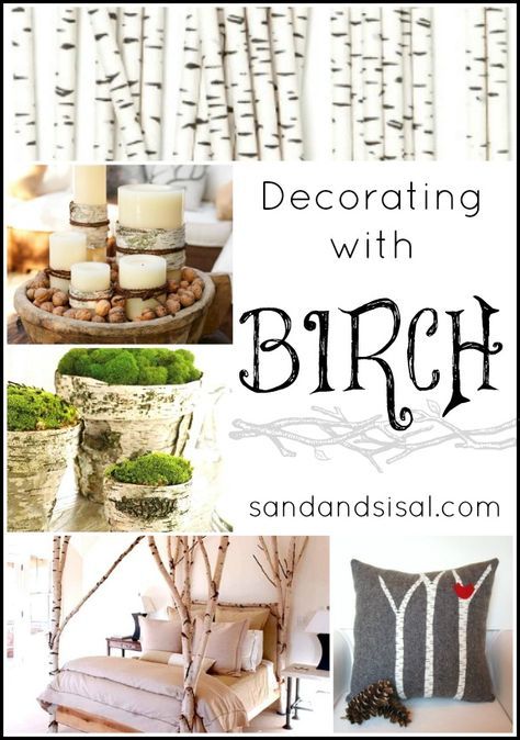 Love this post that highlights all the different ways to decorate with birch #DIY Birch Tree Crafts, Birch Wood Decor, Birch Wood Crafts, Bark Idea, Birch Tree Decor, Log Decor, Birch Bark Crafts, Birch Craft, Tree Prints