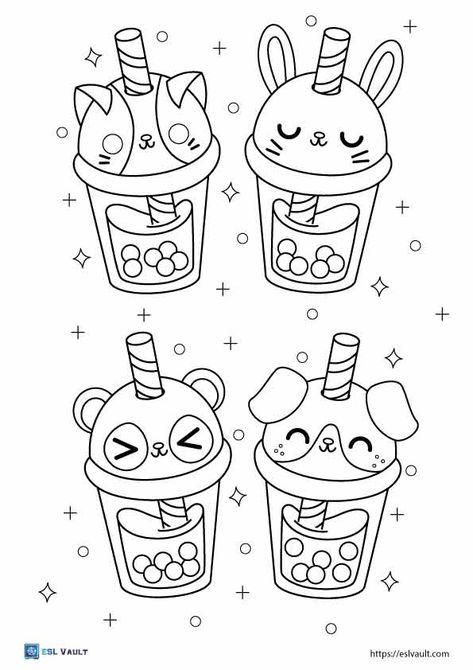 Boba coloring paages Boba Coloring Page, Food Colouring Pages, Tea Coloring Pages, Spiral Crochet, Free Kids Coloring Pages, Space Coloring Pages, Spiderman Coloring, Food Coloring Pages, Kitty Coloring