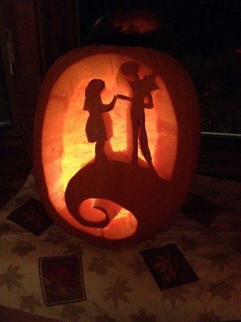 Night Before Christmas Pumpkin Carving, Pumpkin Carving Ideas Matching, Couples Pumpkin Carving, Jack And Sally Pumpkin, Pumping Carving, Jack Skellington Pumpkin Carving, Sally Pumpkin, Halloween Pumpkins Carvings Designs, Pumkin Ideas