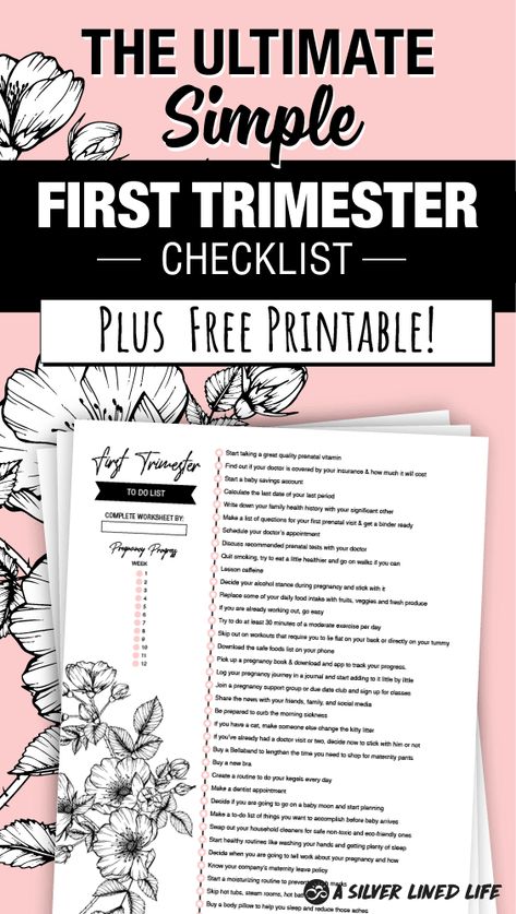 You’re pregnant! Learn the first trimester dos and donts, pregnancy symptoms, workout tips, morning sickness remedies, a FREE downloadable food chart, AND printable to do list. With this ULTIMATE checklist, you will be super prepared before baby. #SLL via @capeandapron First Trimester Food, First Trimester Checklist, Trimester Checklist, Baby Kicking, Pumping Moms, Baby Sleep Problems, Before Baby, Morning Sickness, Pregnancy Symptoms