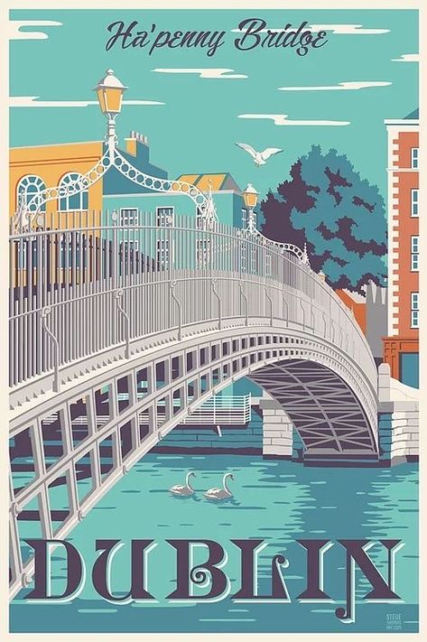 Ireland Photography, Dublin Travel, Tourism Poster, Vintage Poster Design, Retro Travel Poster, Backpacking Europe, Drawing Simple, Travel Illustration, Travel Wall