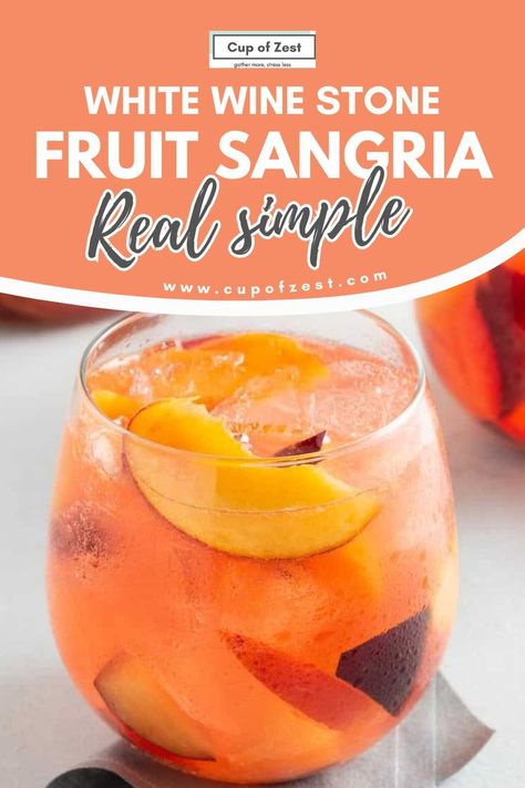 Fruit Sangria Recipe Stone Fruit Sangria, Peach Sangria Recipes, White Wine Sangria Recipe, White Peach Sangria, Fruit Sangria, Sweet Cocktail, White Wine Sangria, Peach Sangria, Orange Liqueur