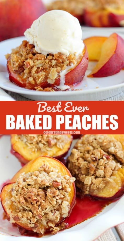 Baked Peaches With Crumble, Baked Peaches, Cupcake Project, Peach Dessert Recipes, Dessert Summer, Baked Peach, Peach Recipes, Peach Desserts, Dessert Oreo