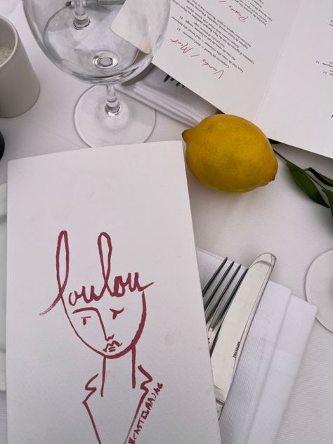 Loulou St Tropez, French Restaurant Branding, French Restaurant Aesthetic, Loulou Paris, Jana Core, Dinner Outing, French Brasserie, Wedding Menus Design, Wedding Lunch