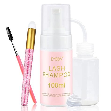 EMEDA Lash Shampoo for Lash Extensions 100ml /3.38 fl.oz Eyelash Extension Cleanser Oil Free Foam Soap Lash Bath for Eyelash Extensions Wash Oil Dustcare,Lash Cleaning Kit with Rinse Bottle Brush,Home Salon Use Lash Bath, Lash Cleanser, Shampoo Brush, Natural Eyelashes, Purple Shampoo, Foam Soap, Clean Makeup, For Lash, Natural Lashes