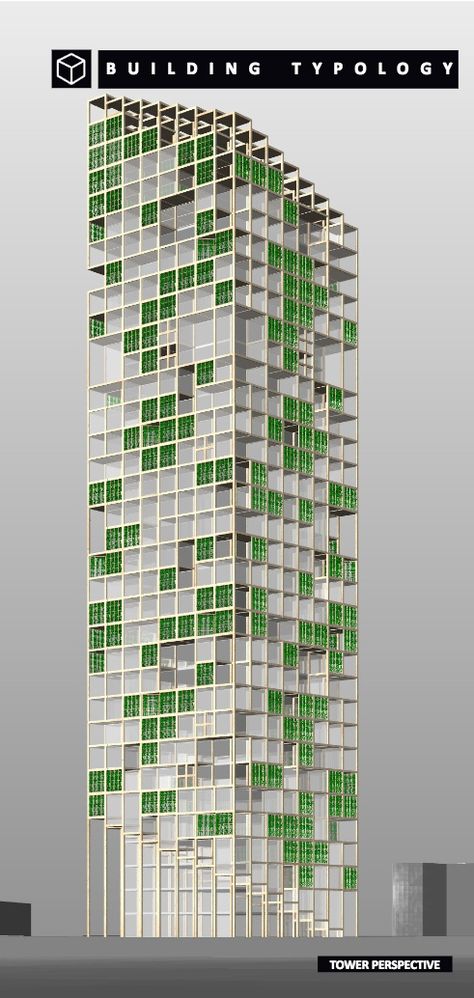 'Pixel Facade' concept creates flexible, green office towers designed for millennials | 6sqft Green Tower, Green Facade, Future Buildings, Architecture Elevation, Mansion Designs, Vertical Farming, Green Office, Office Tower, Tower Design