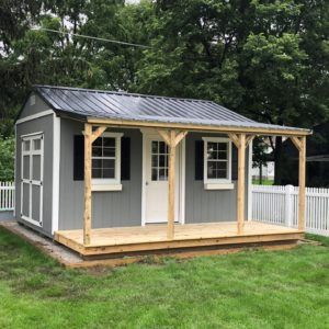 Small Backyard Pavilion, Cottage Shed With Porch, Shed With Porch Plans, Shed Next To House, Shed With Front Porch, She Sheds Ideas Backyard Retreat, Shed With Pergola, She Shed With Porch, She Shed Porch