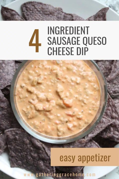 4-Ingredient Sausage Queso with Real Ingredients - Gathering Grace Home Sausage Queso, Easy Cheese Dip, Queso Cheese Dip, Small Slow Cooker, Queso Cheese, Spicy Salsa, Ground Sausage, Party Appetizers Easy, Quick Snack