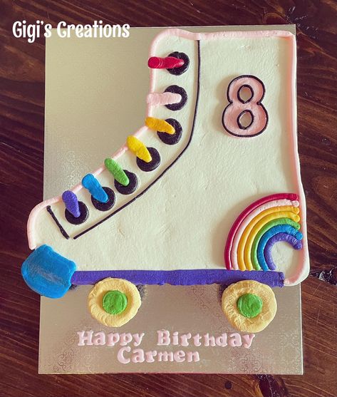 Roller Skate Birthday Cookies, Roller Skating Birthday Cakes, Rollerblading Birthday Party, Roller Cake Birthday, Roller Skate Shaped Cake, Roller Skate Cake, Roller Skate, Happy Birthday, Birthday Cake