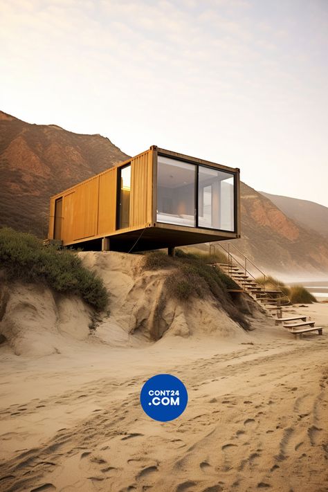 Container Beach House Design, Eco Container Home, Eco Tiny House Sustainable Design, Container House Interior Design, Container House In Forest, Expandable Shipping Container Home, House Interior Design Ideas, Container House Interior, Shipping Container Buildings