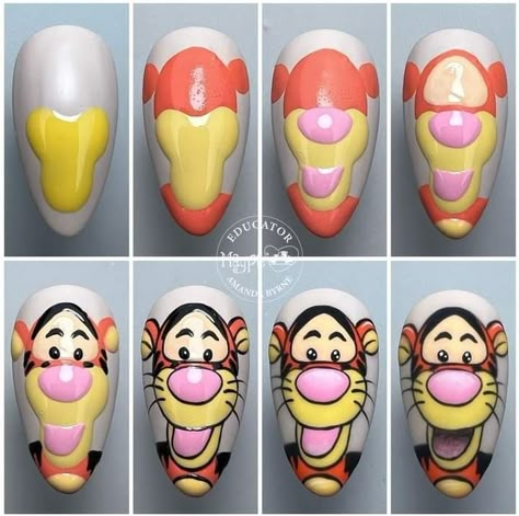 Nail Art Design 2023, Nail Art Step By Step, Cartoon Nail Designs, Character Nails, Art Step By Step, Disney Inspired Nails, Disney Acrylic Nails, Mickey Nails, Animal Nail Art