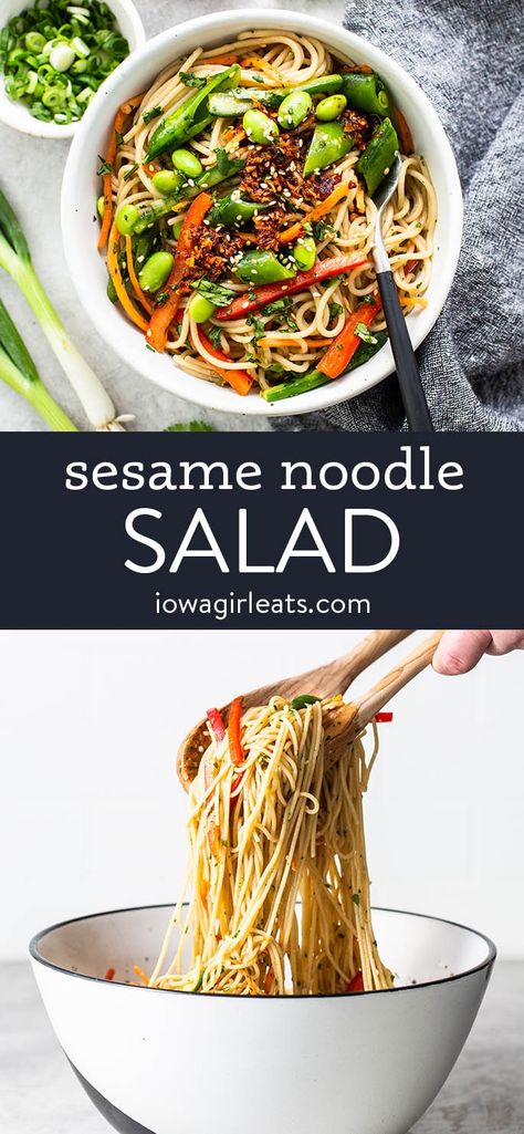 Sesame Noodle Salad - Fresh, Light, and Packed with Veggies! Boat Lunches, Everyday Salad, Sesame Noodle Salad, Sesame Noodle, Sesame Noodles Recipe, Cold Sesame Noodles, Gluten Free Pasta Salad, Gf Pasta, Sesame Noodles