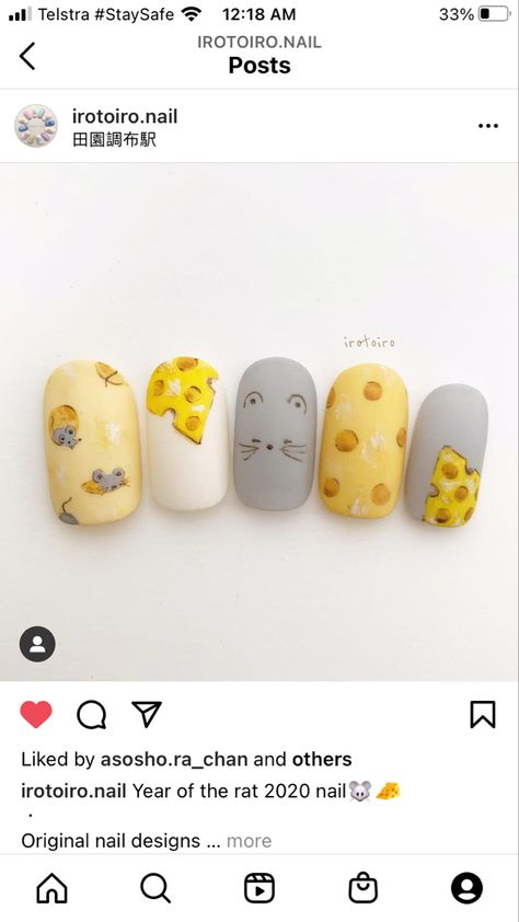 Cheese Nail Art, Hamster Nails, Cheese Nails, Self Nail, Bunny Nails, Manicure Nail Designs, Hello Nails, Nail Drawing, Anime Nails