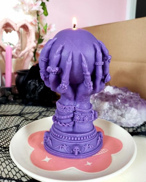 Hand Holding Crystal Ball, Hand Holding Crystal, Goth Candles, Waxing Moon, Moon Candle, Ball Candles, Candle Shop, Pastel Goth, Local Artists