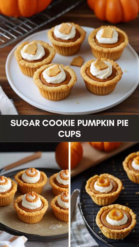 Sugar Cookie Pumpkin Pie Cups �– Culinary Chase Pumpkin Pie Cookie Cups, Pumpkin Cups Dessert, Sugar Cookie Apple Pie Cups, Pumpkin Cookie Cups, Fall Cookie Cups, Pumpkin Pie Cups, Pumpkin Pie Cookie, Pie Cups, Pumpkin Cookies Easy