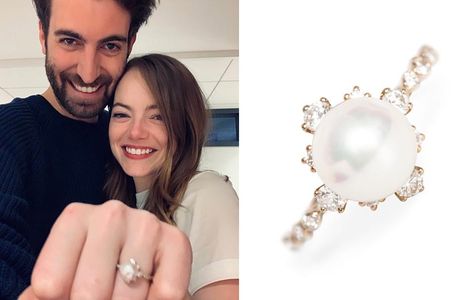 Celebrities Engagement Rings, Emma Stone Engagement Ring, Engagement Rings Celebrity, Celebrity Rings Engagement, Different Stone Engagement Rings, Emma Stone Wedding, Engagement Rings With Pearls, Engagement Ring With Pearls, Diamond And Pearl Engagement Ring