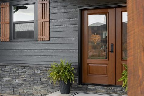 Dark & Moody with Mixed Materials - Diamond Kote® Building Products Diamond Kote Siding, Siding Styles, Exterior House Siding, Exterior Color Palette, Greek Revival Home, Siding Trim, Porch Posts, Lap Siding, Siding Colors