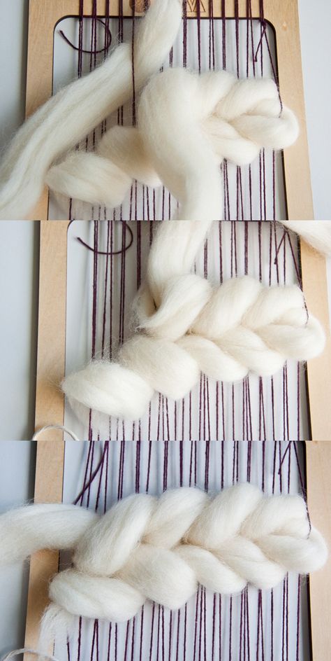 How to weave a fishtail braid with roving Wall Weave, Weaving Loom Diy, How To Weave, Weaving Loom Projects, Weaving Wall Hanging, Weaving Tutorial, Weaving Loom, Diy Weaving, Fishtail Braid