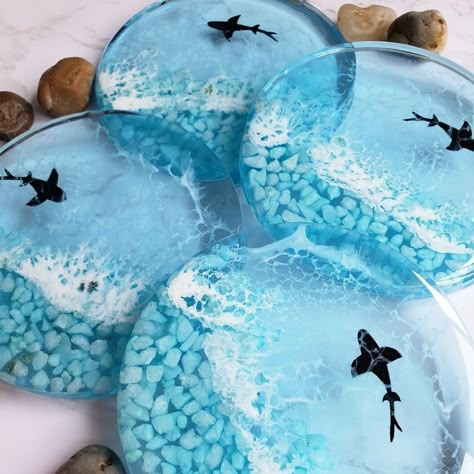 RESINART SHARING PAGE on Instagram: “Shark coasters 🦈 by @eerieart_emporium ✅Use @resin.art.world ✅Follow @resin.art.world _____________________________ #epoxyresin…” Coastal Ornament, Resin Work, Diy Resin Projects, Resin Coaster, Online Art Classes, Tea Coaster, Resin Design, Resin Clay, Resin Artwork