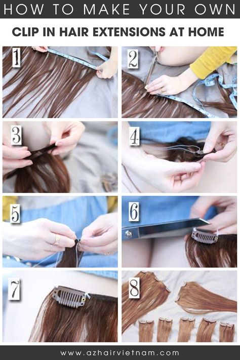 Clip-in hair extensions are one of the best woman's best friend. However, due to some objective reasons like import duty or expensive transportation, etc, making some clip-in hair extensions available in the market can be expensive. So, why should we spend a lot of money to buy clip-in hair extensions when we can make clip-in hair extensions at home? How To Sew Clips Into Hair Extensions, How To Put On Clip On Hair Extensions, Diy Hair Extensions, Hair Cut Guide, Hair Company, Hair Extension Clips, Long Hair Extensions, Fake Hair, Beauty Tips For Hair