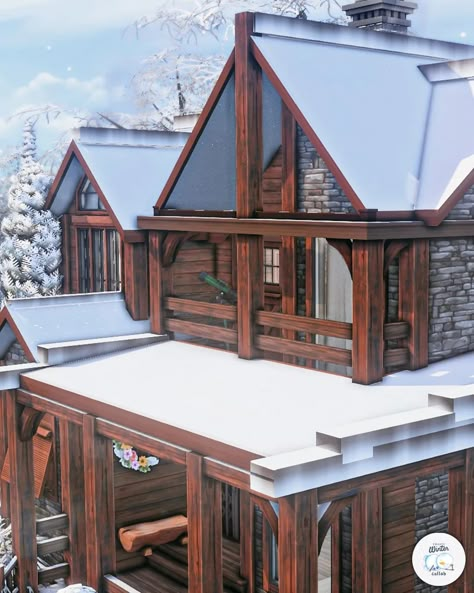 Winter Cabin || no CC Hello! This is my contribution for the #frostywintercollab hosted by @iamcowplant & @jennloves2build ❄️ For this cozy wintery themed collab I built this warm wood cabin in Windenburg ✨ Make sure to check out the hashtag so you won't miss any build of this collab! All the members did such a great job 🤍 I hope you like! #TheSims4 Winter Cabin Sims 4, Small Winter Cabin, Cabin Sims 4, Sims 4 Essentials, Sims4 Build, Wood Cabin, Sims 4 Lots, Sims 4 Body Mods, Sims 4 Builds