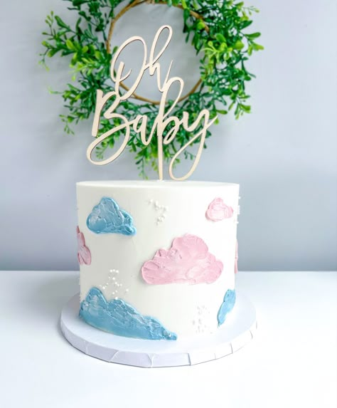 Cloud Gender Reveal Cake, Gender Cake Reveal, Rainbow Gender Reveal Cake, Gender Reveal Simple Cake, Classy Gender Reveal Cake, Aesthetic Gender Reveal Cake, Cake Gender Reveal Simple, Boho Gender Reveal Cake, Gender Reveal Cake Ideas Simple White