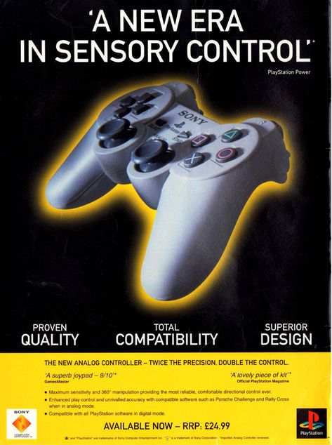 Keep Fronting — vgjunk: Ad for the PS1 dual analogue controller. Playstation Ads, Gaming Ads, 90s Gaming, Text Inspiration, Game Ads, Retro Games Poster, Gaming Magazines, Playstation Controller, Retro Gaming Art