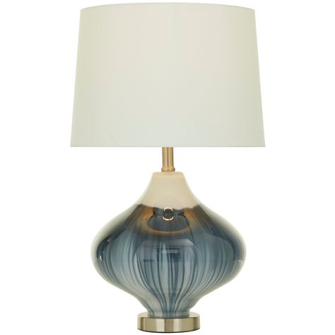 Blue Glass Gourd Style Base Room Table Lamp with Drum Shade - Bed Bath & Beyond - 35872237 Modern Table Lamp Design, Blue Table Lamp, Modern Desk Lamp, Table Top Lamps, Marble Table Lamp, Blue Table, Black Table Lamps, Accent Lamp, Led Table Lamp