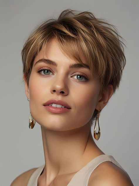 Short Hairstyles Hub | What do you think about my new look ❤️ | Facebook Honey Blonde Pixie Cut, Short Haircuts Ideas, Shorthair Haircut, Haircut Tip, Haircuts Ideas, Short Haircut Styles, Short Hair Pixie Cuts, Messy Short Hair, Honey Blonde Hair