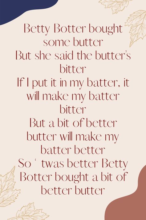 Tongue Twister helps to improve English pronunciation Betty Bought Butter Tongue Twister, Toung Twister In English, English Tongue Twisters, Tough Twister, Tounge Twisters In English, Pronunciation Worksheet, Tongue Twisters In English, Tongue Twisters For Kids, English Club