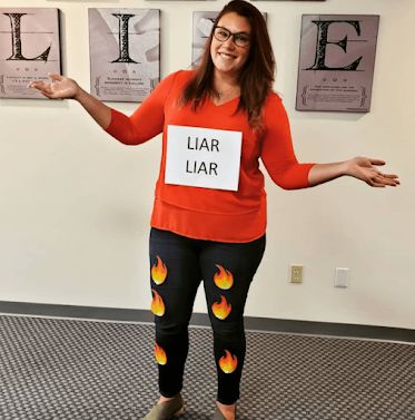 Funny Halloween Office Costumes, Idioms Halloween Costumes, Creative Halloween Costumes For Teachers, Reading Teacher Halloween Costumes, Best Work Halloween Costumes, Funny Cheap Halloween Costumes, Cheesy Halloween Costumes, Puny Halloween Costume, Clever Costume Ideas