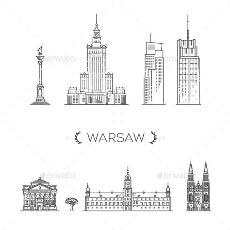 Warsaw Skyline Poland Poland Tattoo Ideas, Poland Drawing, Warsaw Skyline, Poland Tattoo, Silhouette Tattoos, Hand Drawn Map, Warsaw Poland, Watercolor Art Lessons, Travel Tattoo