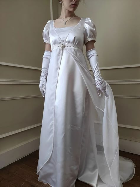 Satin Princess Dress, 1800 Dresses, Regency Wedding Dress, 1800s Dresses, Regency Aesthetic, Regency Wedding, 1800's Dress, Empire Waist Gown, Regency Gown