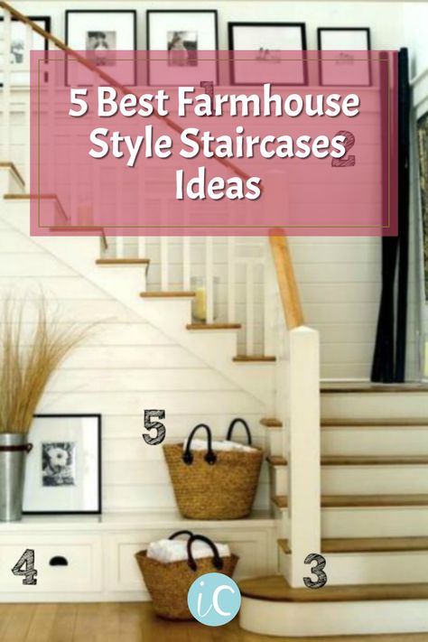 Small Farmhouse Staircase, Open Stairway Ideas, Traditional Banister Ideas, Staircase Railing Design Farmhouse, Stairway Decorating Farmhouse, Farmhouse Staircase Ideas, Country Staircase Ideas, Farmhouse Staircase Makeover, Banisters And Railings Farmhouse