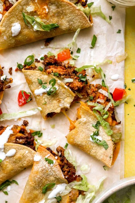 Oven Baked Taco Shells, Baked Beef Tacos, Refried Beans And Cheese, Baked Taco Shells, Shell Recipes, Taco Recipes Ground Beef, Oven Baked Tacos, Oven Tacos, Beans And Cheese