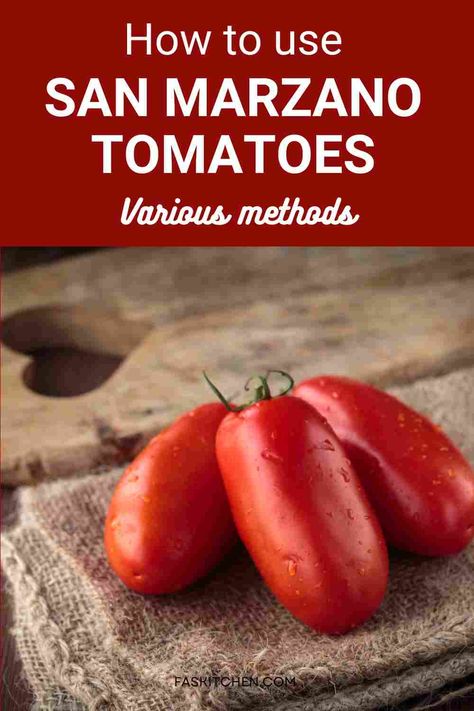 A Pinterest pin featuring a collage of San Marzano tomatoes and informative text. The image highlights the nutritional benefits, versatile uses, and tips on buying and storing San Marzano tomatoes. Perfect for food enthusiasts seeking to enhance their culinary repertoire and embrace healthy eating. #SanMarzanoTomatoes #TomatoGuide #HealthyEating Fresh San Marzano Tomatoes Recipes, Fresh San Marzano Recipes, Marzano Tomatoes Recipes, Fresh San Marzano Tomato Sauce, Recipes With San Marzano Tomatoes, Canning San Marzano Tomatoes, Marzano Tomatoes, Roasted San Marzano Tomatoes, San Marzano Tomatoes Recipes