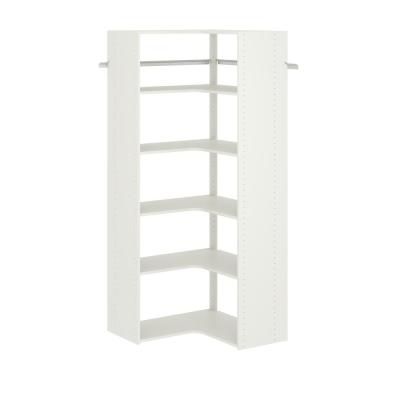 30 in. W White Corner Wood Closet System White Wood Closet, Corner Closet Organizer, Closet Evolution, Wood Closet Organizers, Wood Closet Systems, Corner Closet, Wood Closet, Closet Kits, Closet Organizing Systems