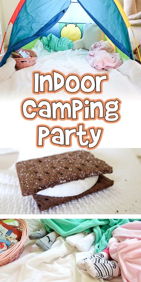 Camping Inside With Kids, Inside Camping Ideas For Kids, Kids Indoor Camping Ideas, Camping Indoors Kids, Living Room Campout Kids, Indoor Camping Activities, Indoor Camping Ideas For Kids, Indoor Camping Ideas, Virtual Sleepover