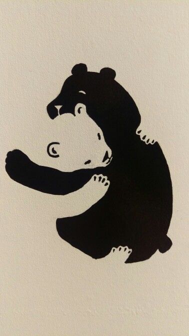 Cute Animals Hugging Drawing, Negative Space Linocut, Animals Hugging Illustration, Bear Negative Space, Negative Space Animals, Bears Hugging Tattoo, Negative Space Sketch, Negative Space Tattoo Ideas, Drawing Negative Space