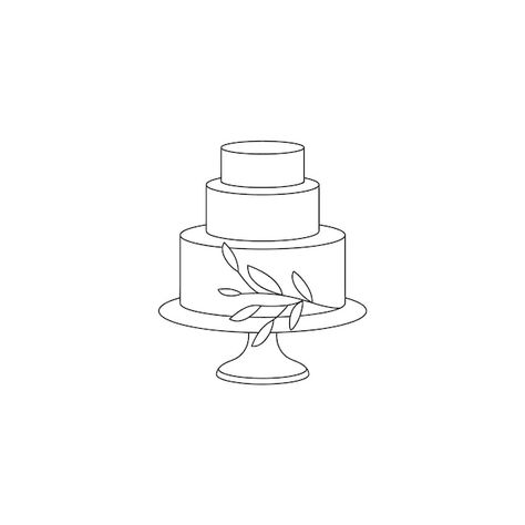 Cake Line Art, Wedding Cake Drawing, Wedding Cake Icon, Cookie Lettering, Wedding Cake Illustration, Cake Outline, Wedding Cake Illustrations, Wedding Cake Clipart, Vector Line Illustration